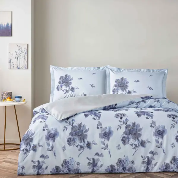 Taç Hennie Satin Double Duvet Cover Set Navy Blue